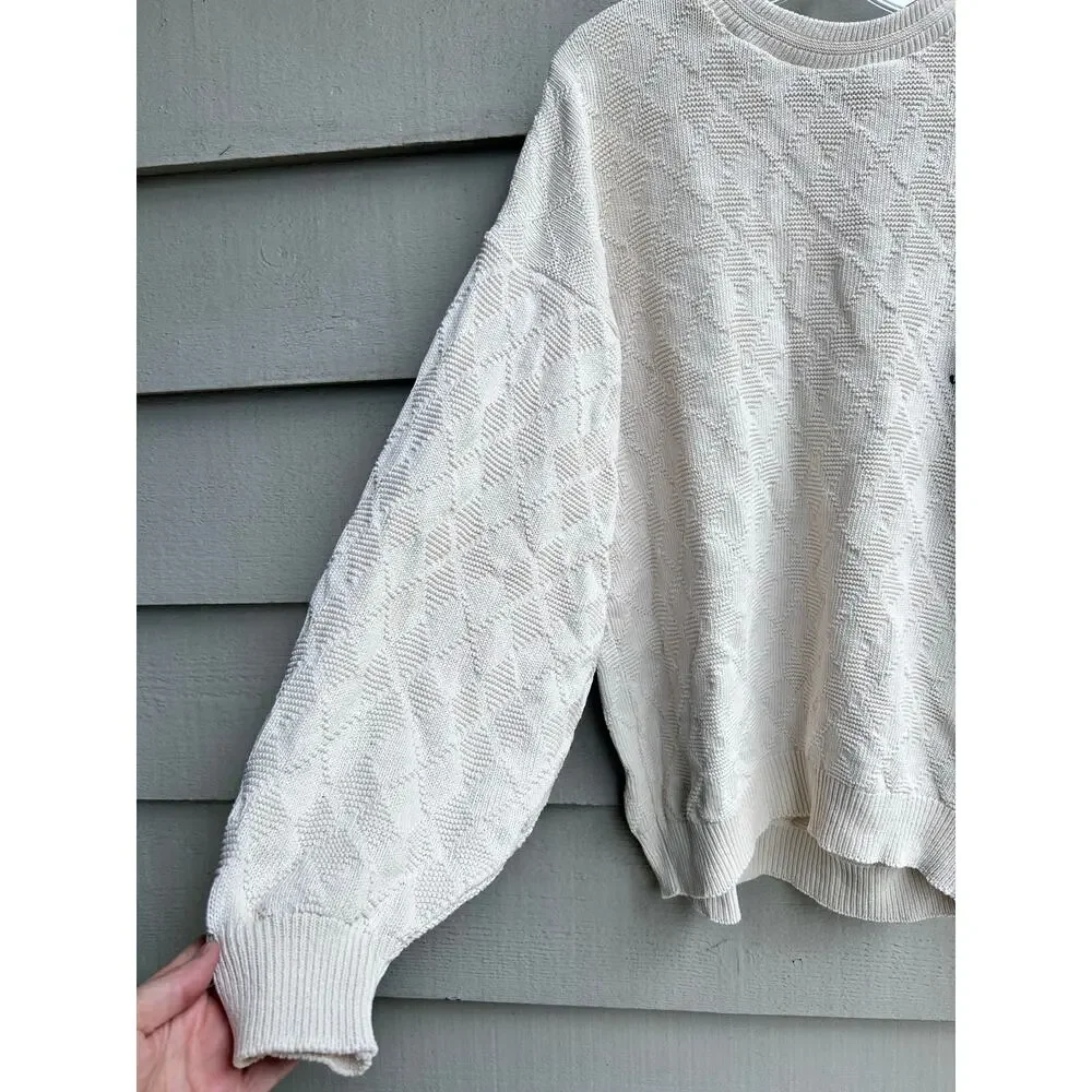 Vintage Knightsbridges Cream Crewneck Golf Sweater Cotton Made in USA Size XL